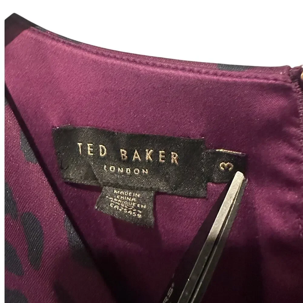 Ted Baker Purple Work V Neck Floral Size 3 8 US Knee Length Animal Office Dress - Picture 7 of 15